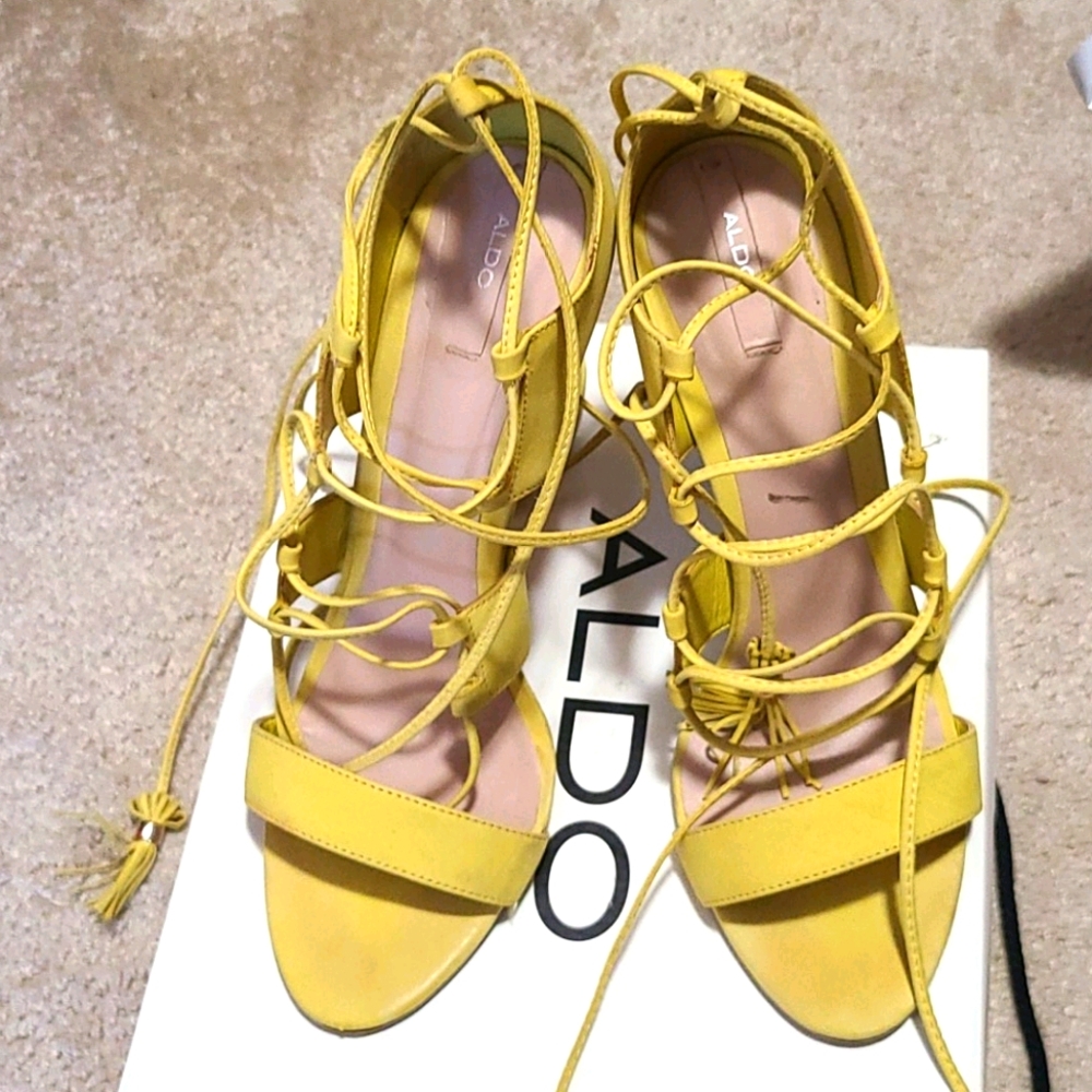 Yellow Lace Up Sandals